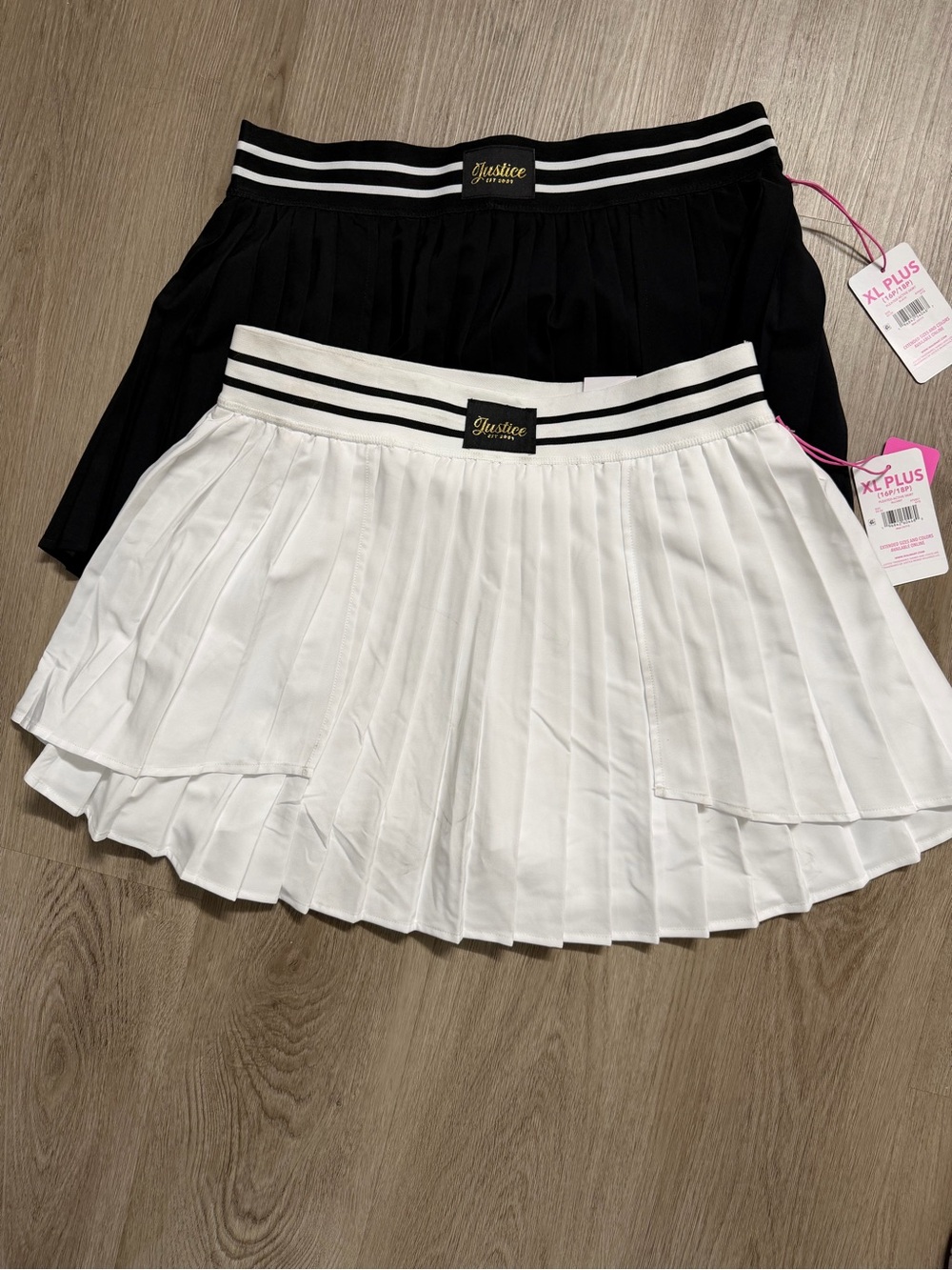 Justice Two-Pack Pleated Tennis Skirts in Black & White